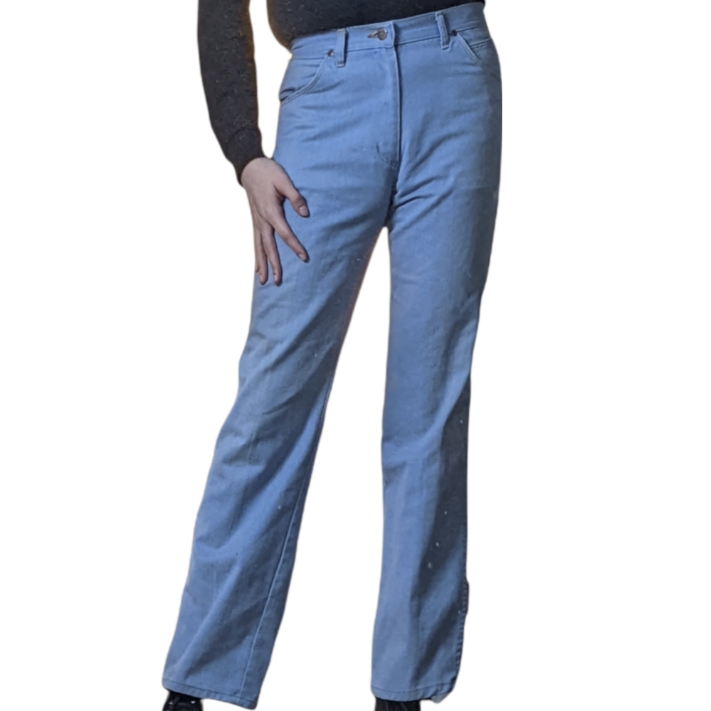 VINTAGE 1970S BABY BLUE WRANGLER BOOTCUT JEANS